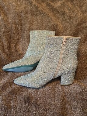Betsey Johnson Sparkling Crystal Embellished Silver Ankle Boots